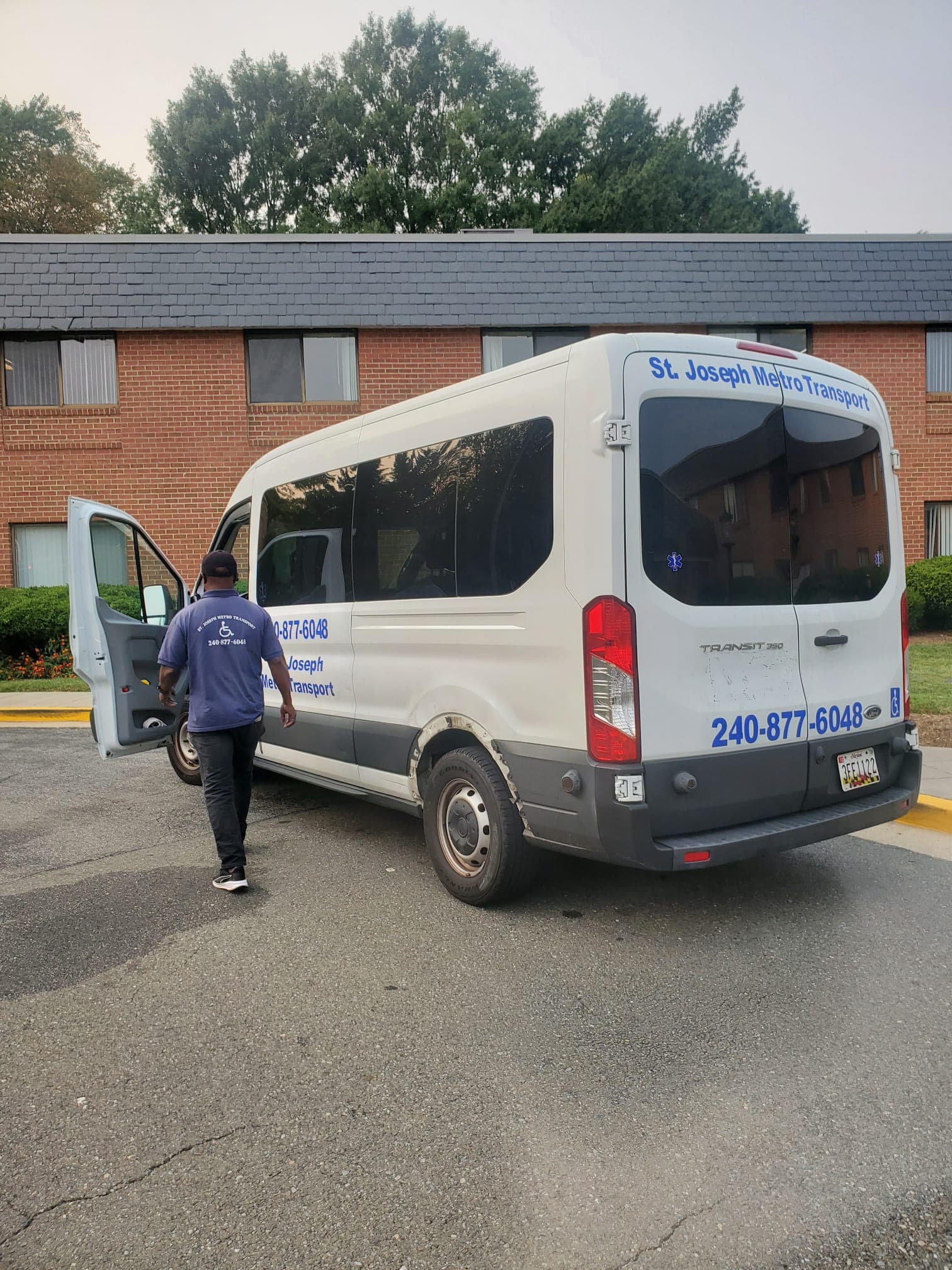 Professional driver assisting senior